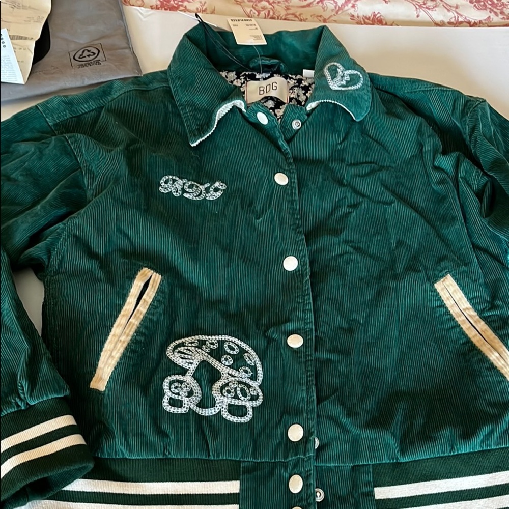 420 BDG Green Varsity Jacket with Embroidered Details